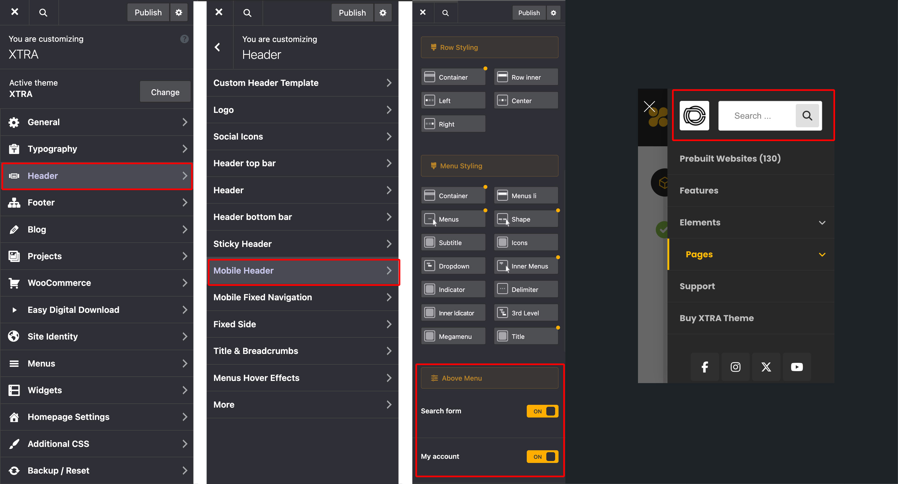 Mobil menu header