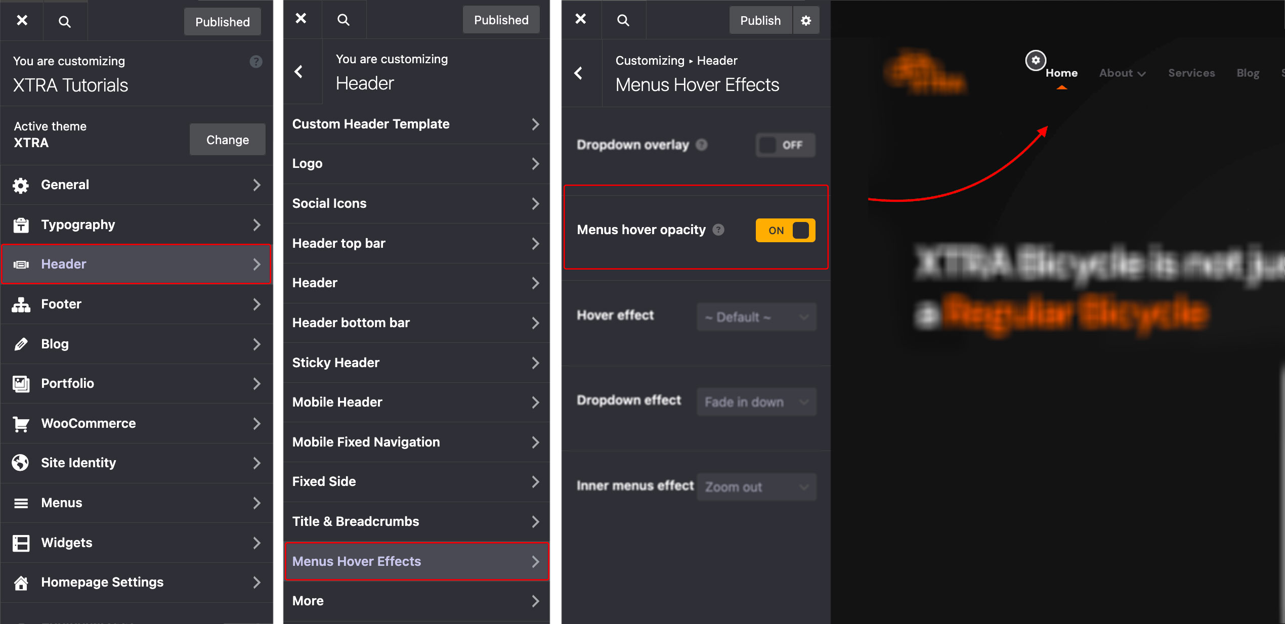 Menu hover opacity