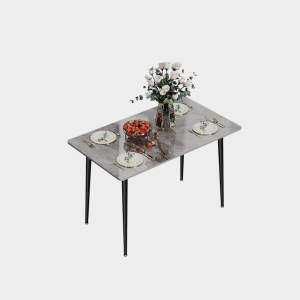 Kitchen Dining Table Rectangular Modern Sintered Stone Marble Effect Table Top with Tapered Metal Legs