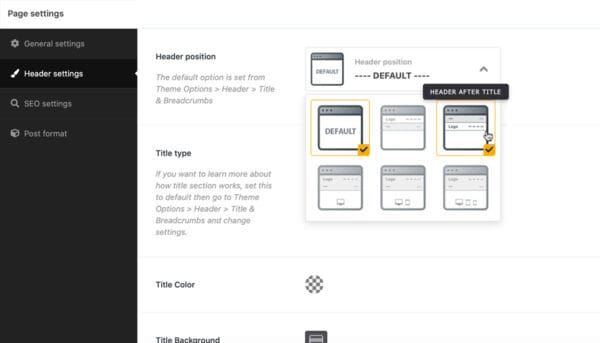 Page settings header overlay