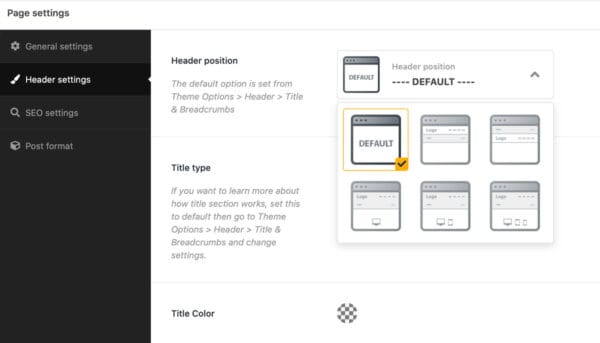 Page sidebar settings