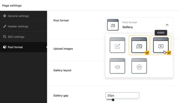 Post format dropdown